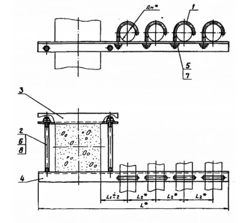 Крепления четырёх трубопроводов к ж/б колоннам в Солигорске