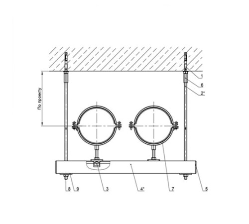 Крепления двух трубопроводов к перекрытию в Солигорске