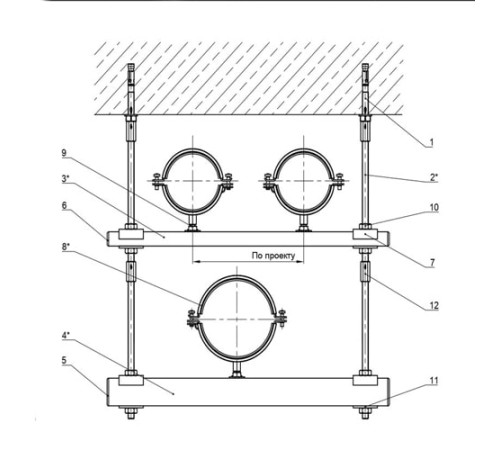 Крепления трех трубопроводов к перекрытию в Солигорске