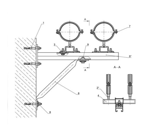 Крепления двух трубопроводов к стене в Солигорске